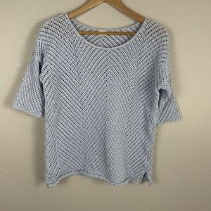 Poetry Womens 12 Light Blue Open Knit Beachy Short Sleeve Sweater